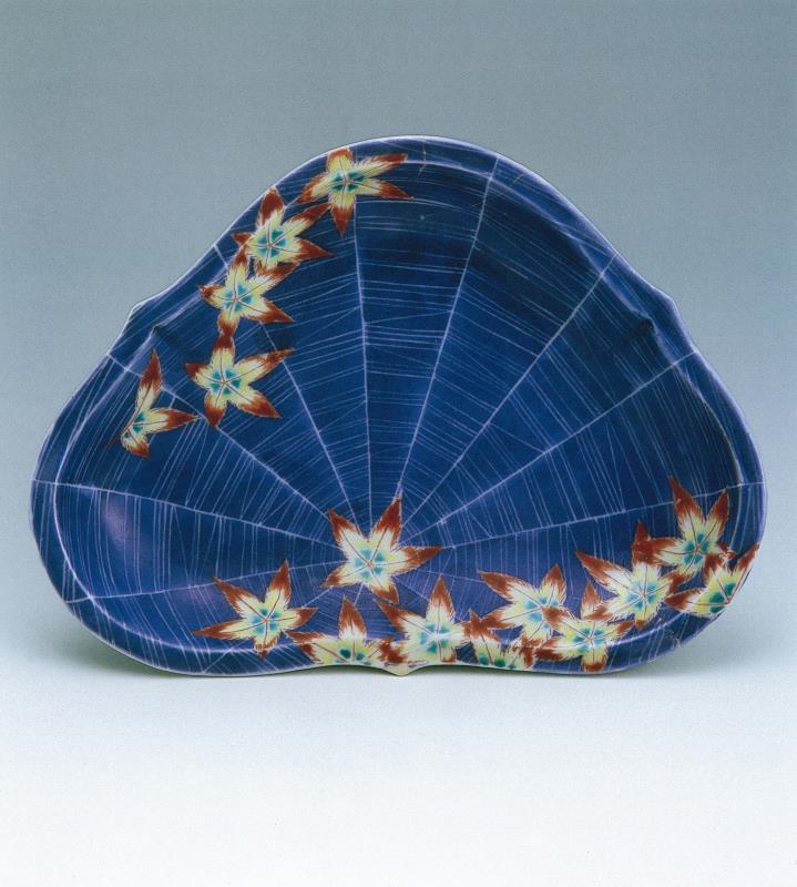 色絵蜘蛛巣紅葉文皿